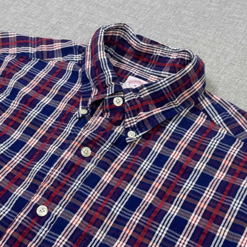 Brooks Brothers Seersucker Button-Down Shirt Men M Multicolor Plaid Short Sleeve